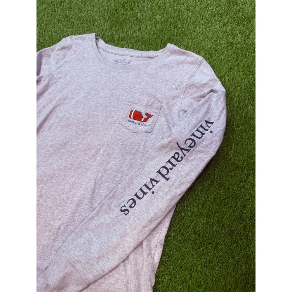 Vineyard Vines Mens Gray Football Whale Long Sleeve Pocket T-Shirt Size M